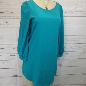 The vintage shop teal shift dress long sleeve M